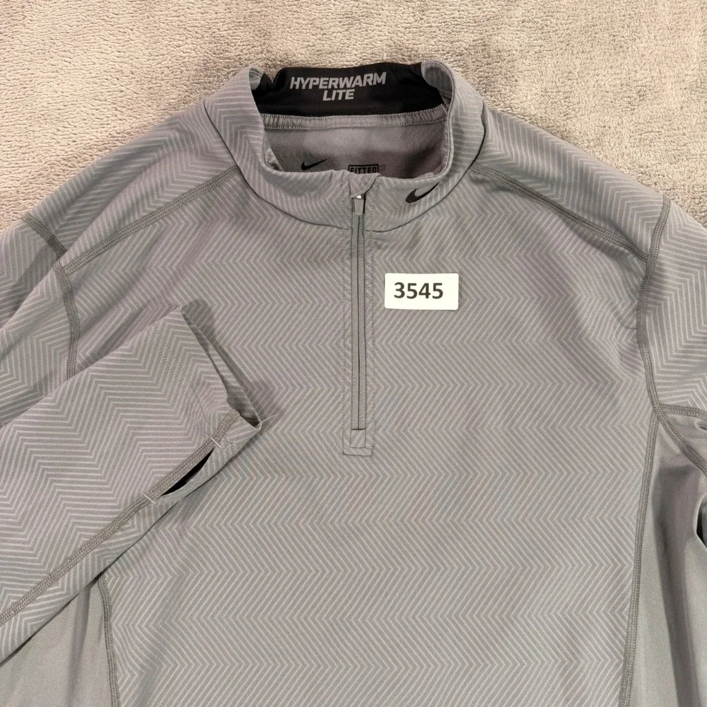 Nike Pro Combat Pullover Mens XL‎ Grey Hyperwarm Lite 1/4 Zip Fitted Dri-FIT